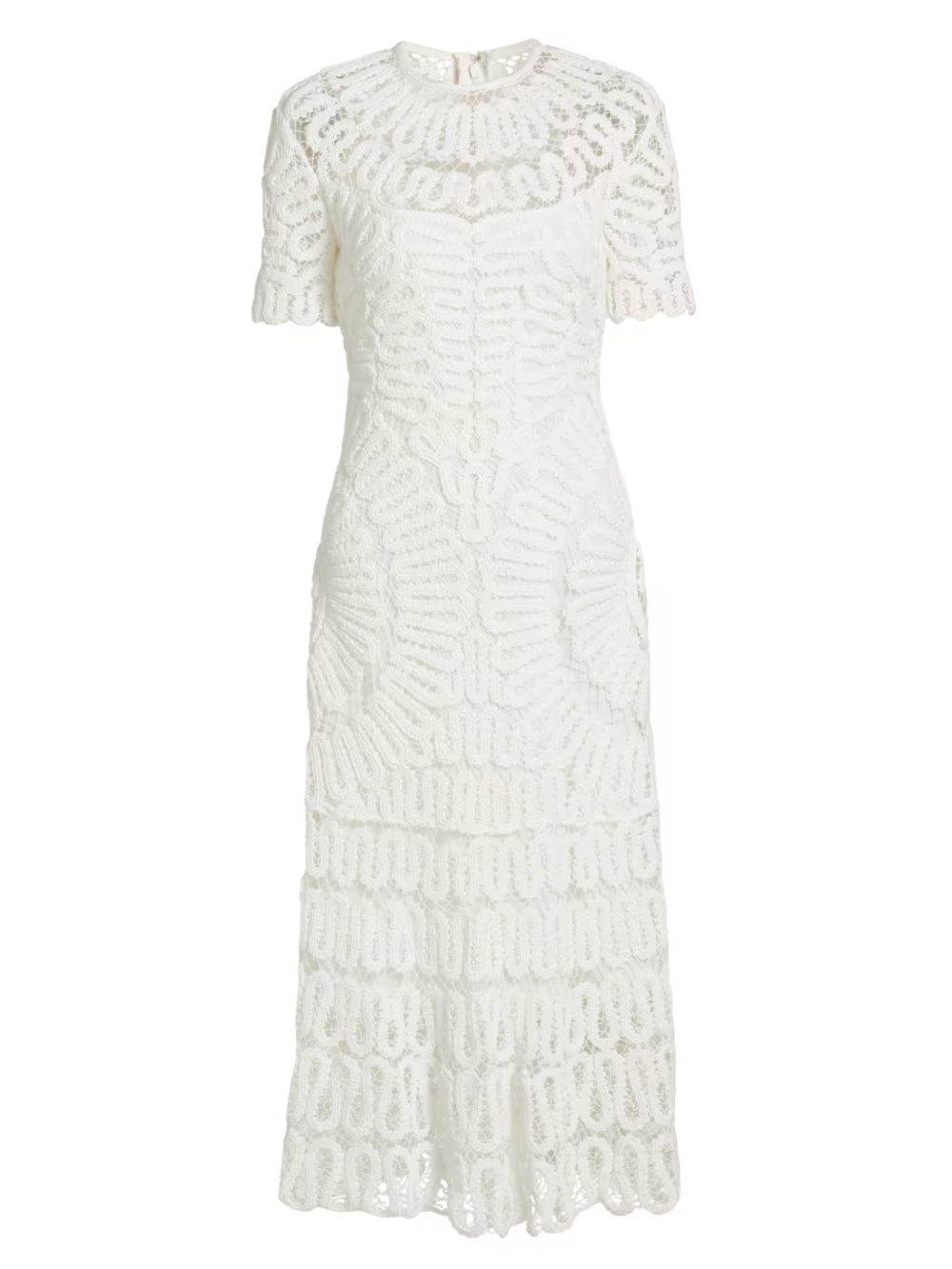 Ivory Lace Midi Dress with Short Sleeves
